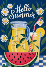 Hello Summer Watermelon Lemonade Daisy Burlap Garden Flag -12" x 18"