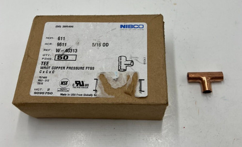 (QTY 50) Nibco 611 Tee Wrot Copper 5/16 Tube CxCxC W-40313