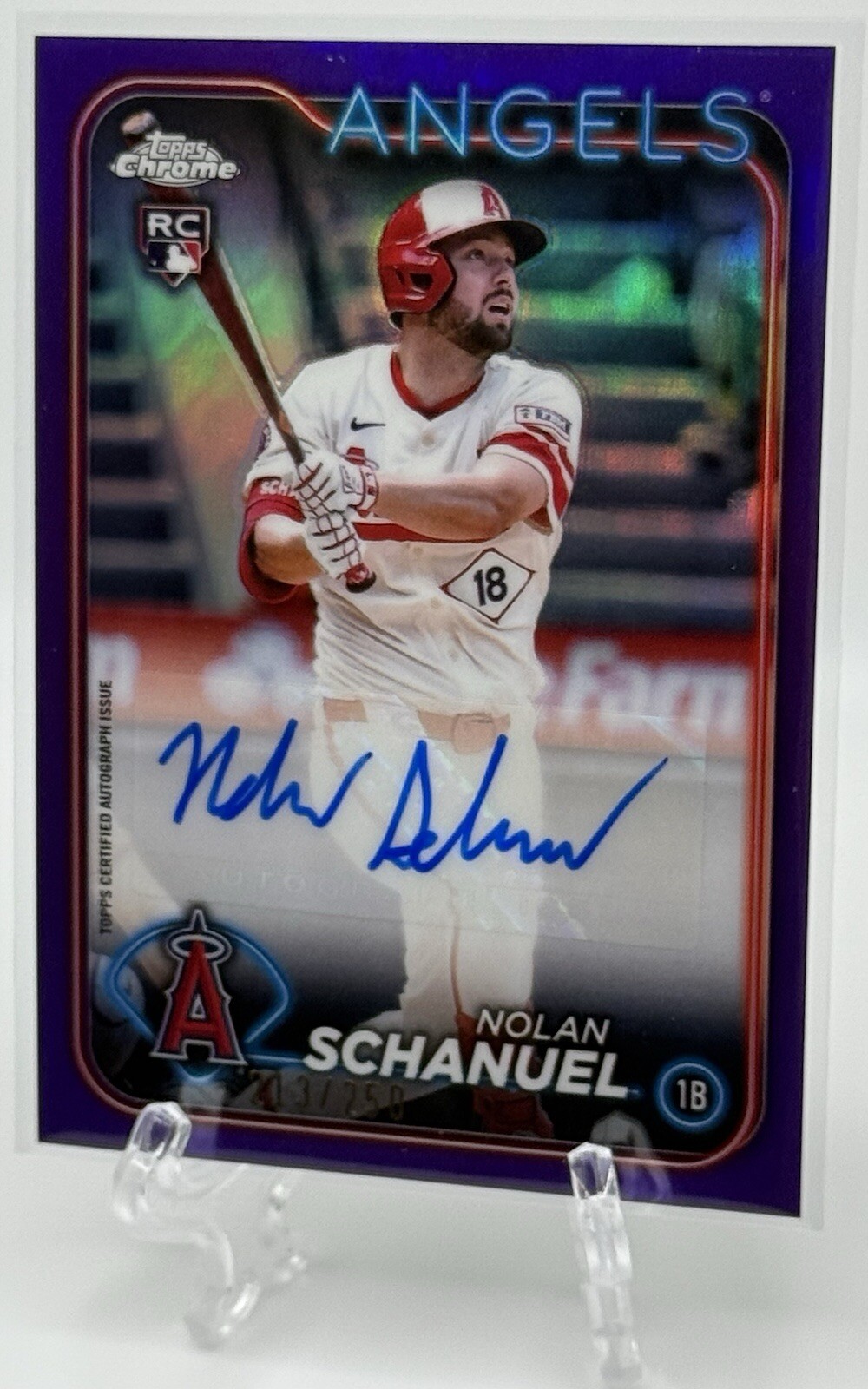Nolan Schanuel 2024 Topps Chrome Update Purple Refractor Auto RC 213/250! Angels