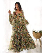 Kurti Gown One Piece Casual Party Wear Apparel Set Gown With Balloon Sleeve Set