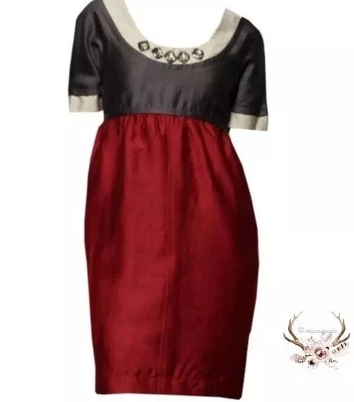 VESTIDO DE CÓCTEL VERA WANG ETIQUETA LAVANDA ROJO JOYA ROJO BLOQUES DE COLORES LINO CAMBIO 8 Foto 3 de 4