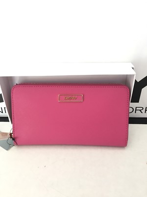 NWT New DKNY Donna Karan Zip Around Wallet Saffiano Leather Fuchsia Pink  $105