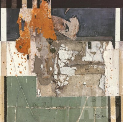 39W''x39H'' SPRING III by KAREN PLANKER - COLLAGE CRACKLURE MONTAGE PLASTER CANVAS