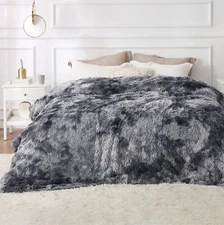 	Bedsure Faux Fur King Size Blankets for Bed Grey - Tie-dye Fuzzy Fluffy Soft...