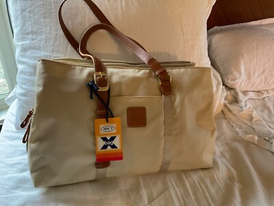 NWT Brics Milano Shopping X Bag Tote Bag Zipper Nylon Leather Natural