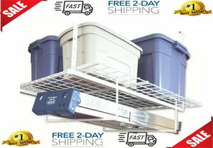 Adjustable Racks Height Ceiling Kit White Steel Overhead Garage