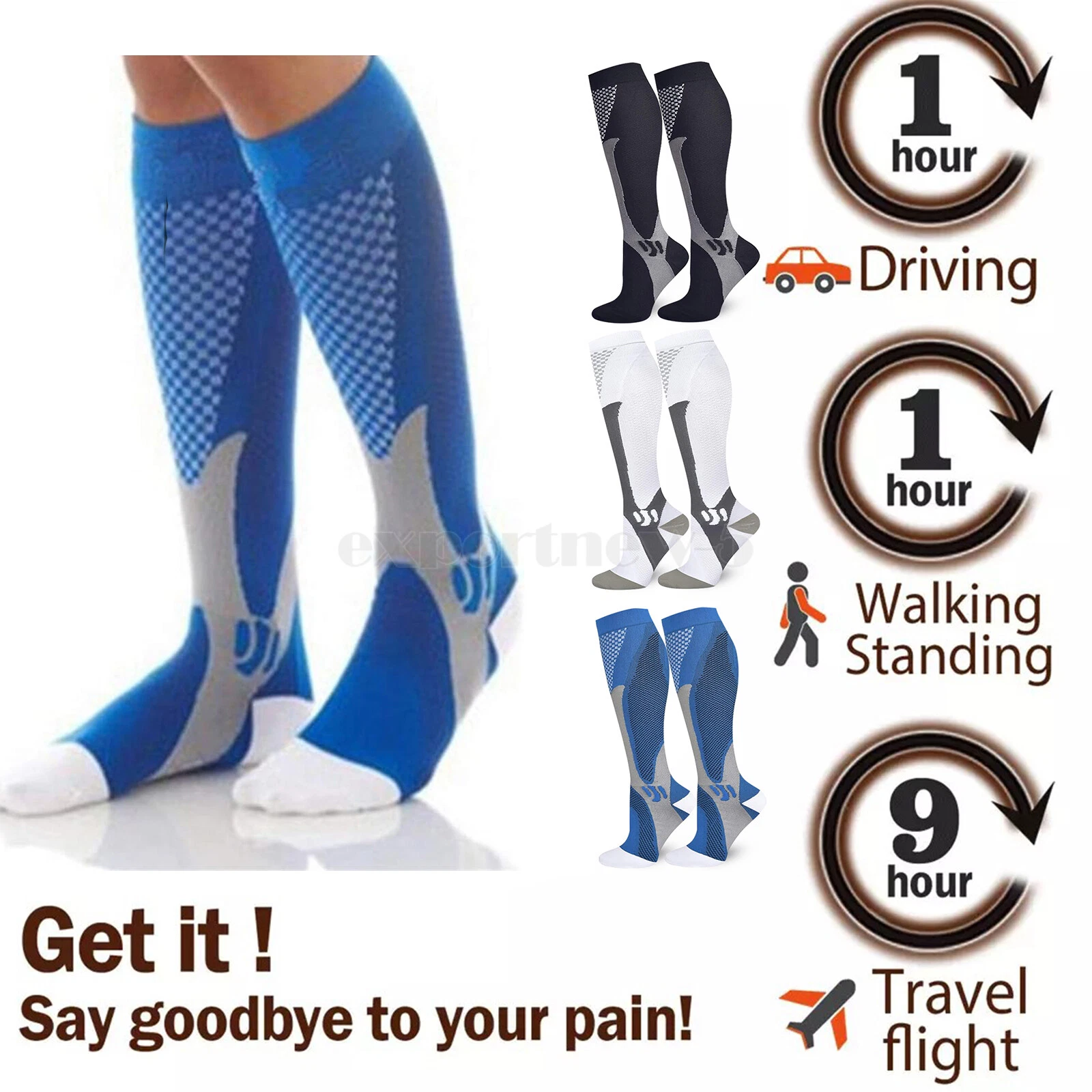 Compression Socks 30-40 mmhg Knee High Running Sport Long Stockings Ankle-image