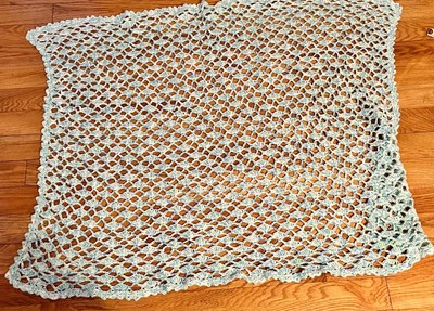 Pastel Blue White Strips Crochet Baby Afghan / Blanket  Granny Cottagecore Gift