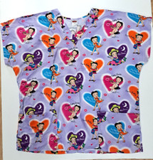 Vintage Betty Boop Short Sleeve Uniform Nurse ScrubTop Hearts Women's Size XL