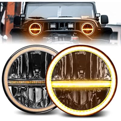BraveWAY 7 inch Led Headlights Round Amber&White Halo For Jeep Wrangler JK JL