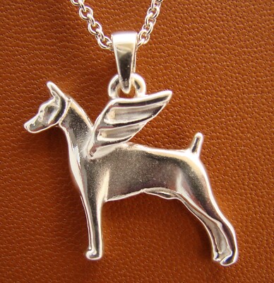 Small Sterling Silver Doberman Pincher With Cropped Ears Angel Pendant