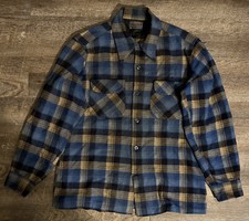 Pendleton Mens Virgin Wool Loop Collar Board Shirt M Medium plaid Vintage