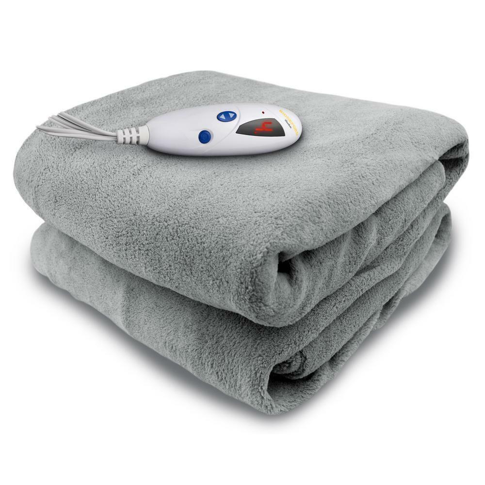 Heated Electric Throw Blanket Gray Ultra Soft Micro Plush Remote Control 50x62in