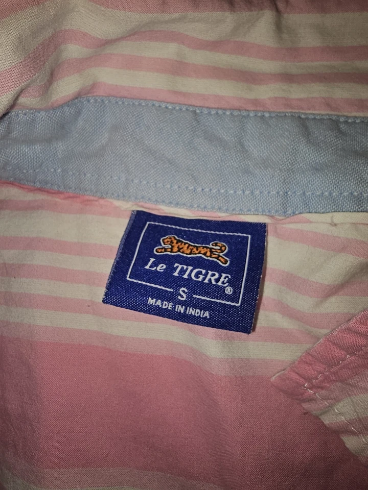 Le Tigre Women's Long Sleeve Stripe Button Up Shirt Small Pink/White Collar  - Image 4 of 4