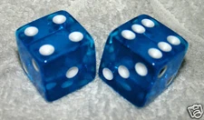 LARGE 3/4" SQUARE BLUE TRANSPARENT DICE PAIR