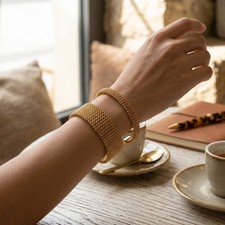 2Pcs Gold Tone Mesh Open Cuff Bangles Stainless Steel Bracelets For Women
