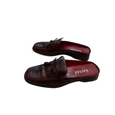 Vintage Ralph Lauren Lisette Burgundy Croc Leather Mule Loafers 8B