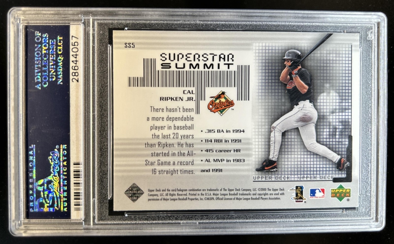 2001 Upper Deck Cal Ripken Jr. Superstar Summit #SS5 Orioles PSA 10 GEM MINT view 2
