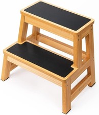 StrongTek Wood Step Stool for Adults and Kids, 17 Inch Tall, Non-Slip Natural 