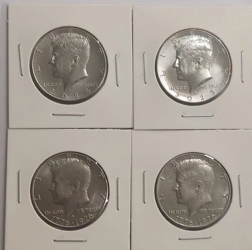 2025 P&D Kennedy Half Dollars + 1776-1976 P&D Bicentennial 4 Coin Set