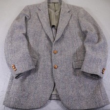 Harris Tweed Blazer Sport Coat Mens 44 Gray Herringbone Wool Handwoven USA