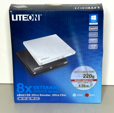 New LITE-ON eBAU108 8x External DVD/CD Writer Drive Black
