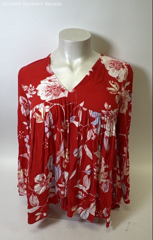 Free People Women's Red Floral Tunic Top - Size S