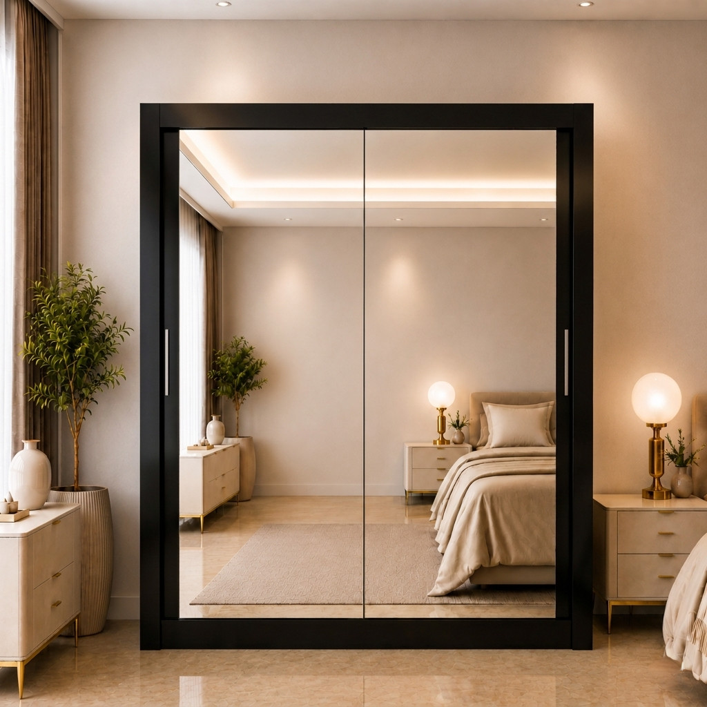 A.C. Milan Modern Double Mirror sliding door wardrobe with LED Light Width 100cm/120cm/150cm/180cm/203cm/250cm (100, Grey) 21 Maple Luxe Mirror Sliding Wardrobe Bedroom Closet Storage 6 Sizes 4 Colours