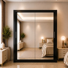 Maple Luxe Mirror Sliding Wardrobe Bedroom Closet Storage 6 Sizes 4 Colours