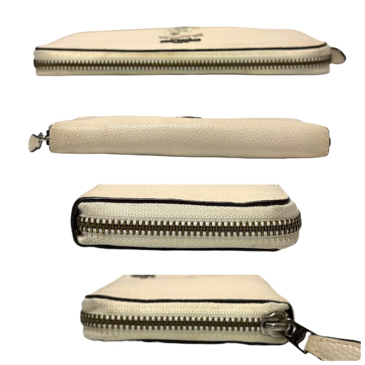COACH Snoopy Long Wallet 16122B Zip Around Leather Chalk White