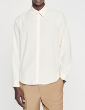 Sandro Paris Shirt Pleated Long Sleeve Button Down Ecru White Size L New