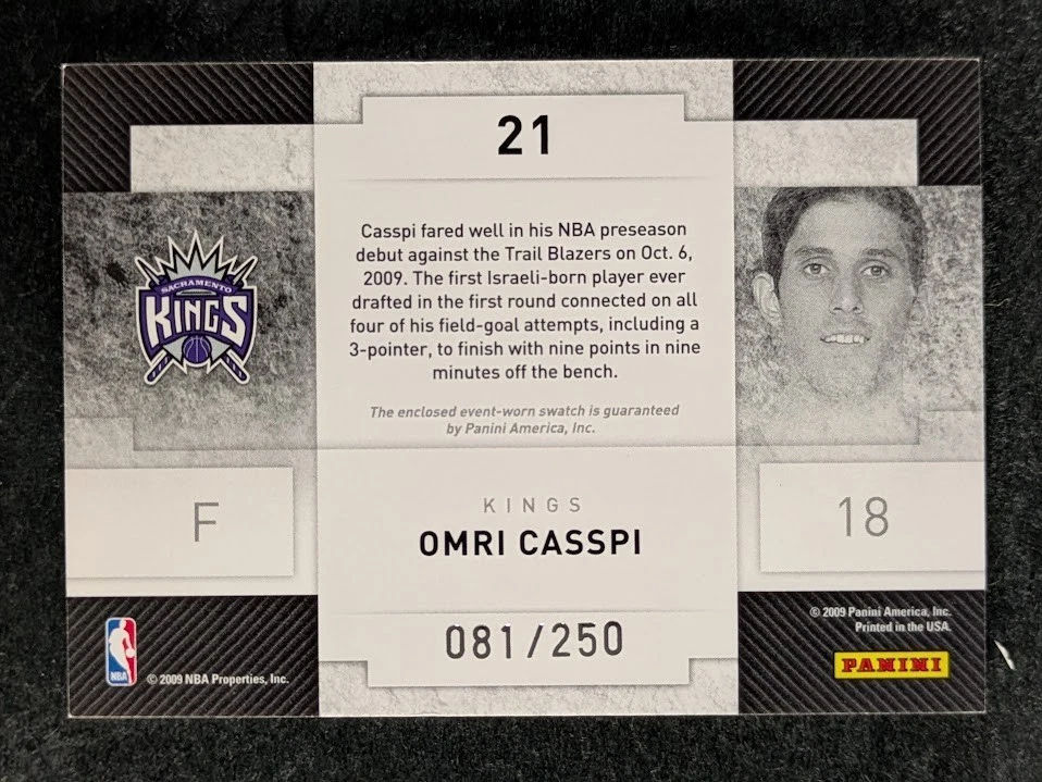 2009-10 Panini Threads OMRI CASSPI 81/250 RC Patch Auto Sacramento Kings #21 - Image 2 of 3