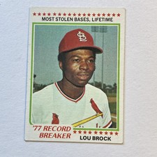 1978 Topps Lou Brock #1 '77 Record Breaker Most Stolen Bases St. Louis Cardinals