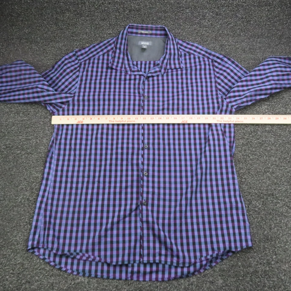 Camisa Kenneth Cole Reaction Para Hombres 2XL Púrpura Negra Guinga Super Calce Ajustado Cuadros Foto 2 de 4