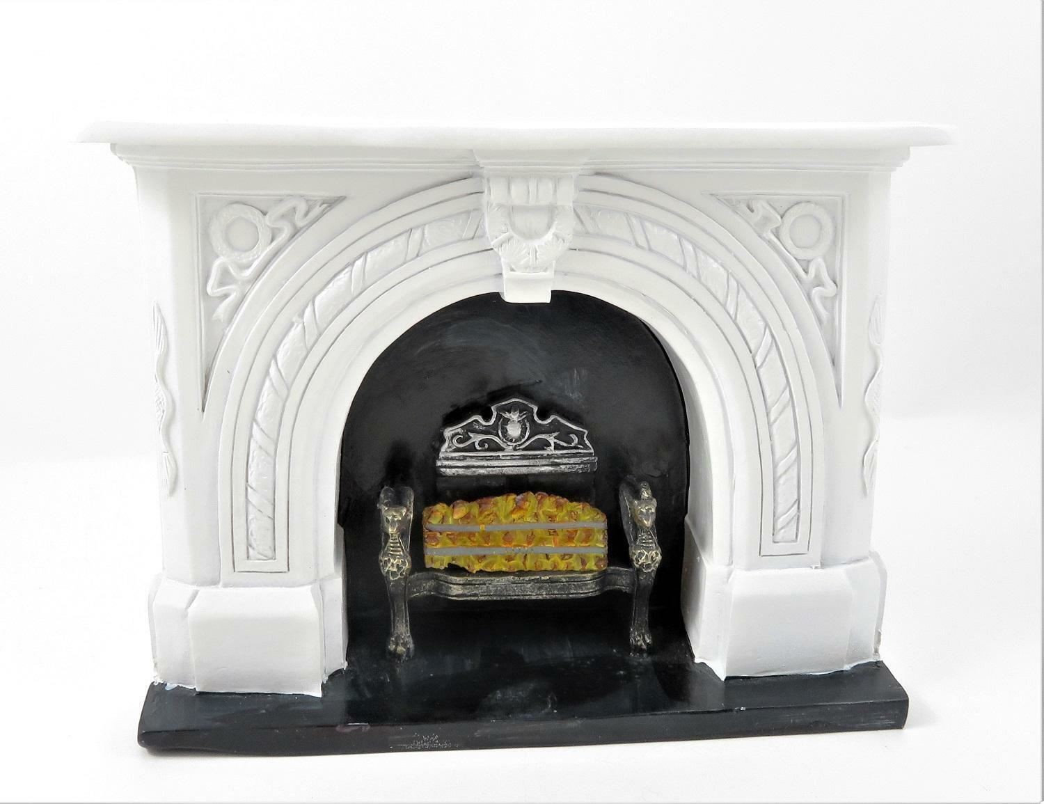 Dolls House White Fireplace with Black Hearth & Coal Fire 1:12 Resin Furniture