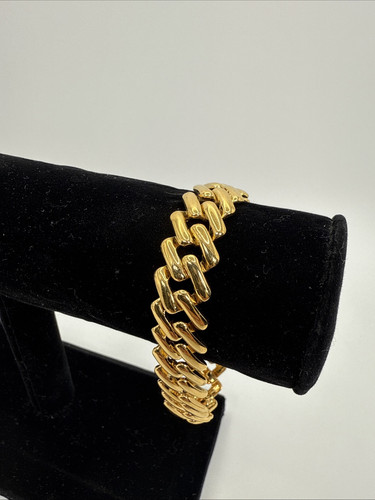 Bracciale vintage catena Napier maglia diamantata placcato oro leggero 6,75" - Foto 1 di 7