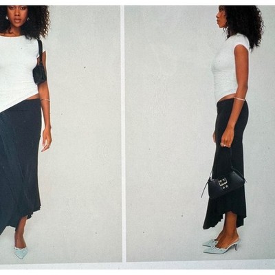 Princess Polly Dreamberry Maxi Skirt Black Asymmetrical Hem US 12 NWT