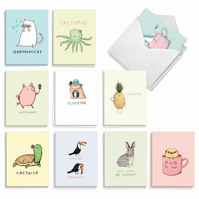 - 20 Note Cards Blank Assortment (4 x 5.12 Inch) (10 Designs, 2 Each) - Punim...