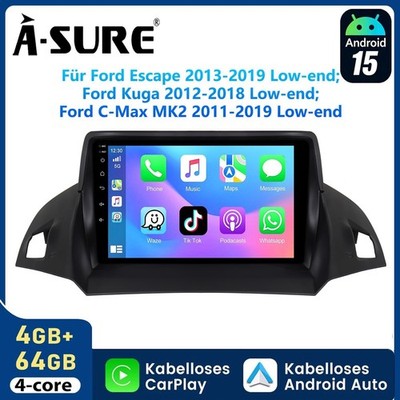 4G+64GB Android 15 Carplay Autoradio Für C-Max Ford Kuga 2012-18 Escape GPS NAVI