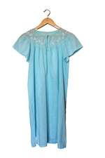 VTG 60s 70s Sheer Blue Babydoll Night Gown Floral Embroidery Romantic Coquette S