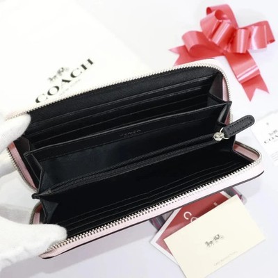 COACH x PEANUTS Long Wallet Snoopy Woodstock Leather Zip Pink New
