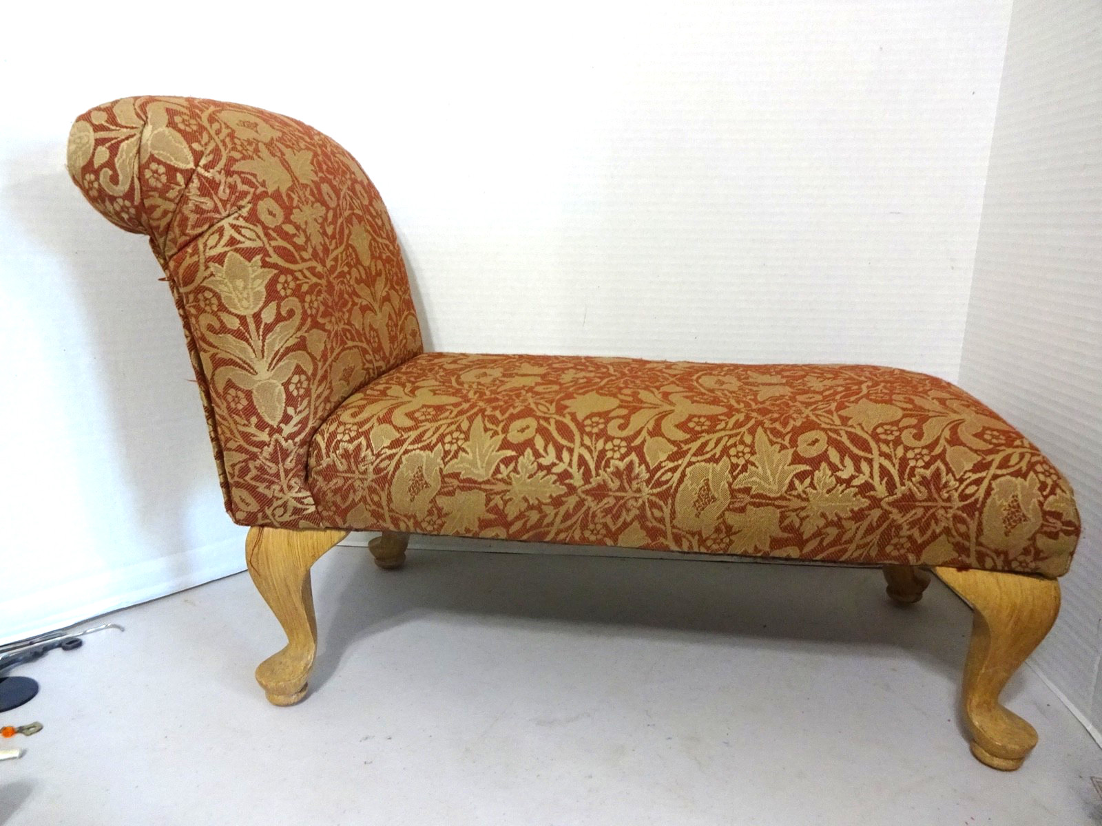 Vintage LARGE Doll Bed Chaise Lounge/ Fainting Couch Wood Feet-24" Long