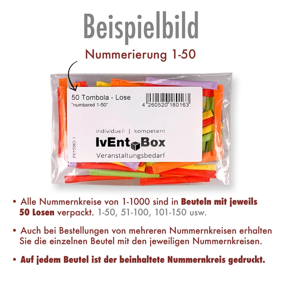 Tombola Lose Gewinnlose Nr 1-100 erweiterbar bis 1000 opt. Nieten + Aufkleber - Bild 3 von 4