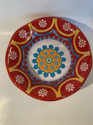 Melamine Serving Bowl 11'' Floral Mandala Pattern Turkish Tile Style Red Boh