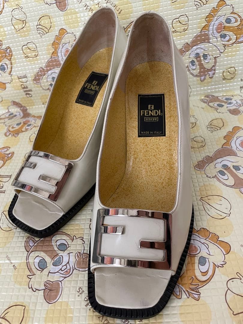 FENDI Pumps Heel EU36.5/US6.5 White Leather Open Toe FF Logo 02364i thumbnail 7