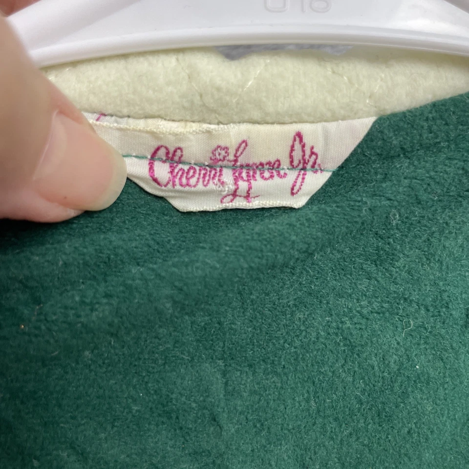 Vintage 1970s Cherri Lynn Jr Long Robe Womens S Green Velour Button Cottagecore - Image 3 of 4