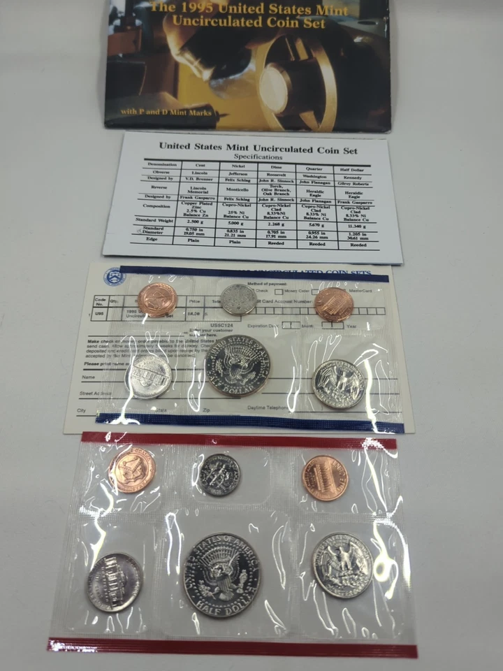 1995 United States Mint Uncirculated 10 Coin Set P & D  W/ COA Original Envelope - Image 2 of 2