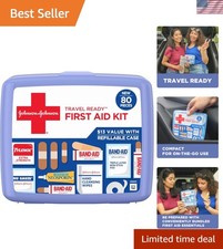 Kit de primeros auxilios de viaje Johnson & Johnson - Solución portátil de 80 piezas para familias