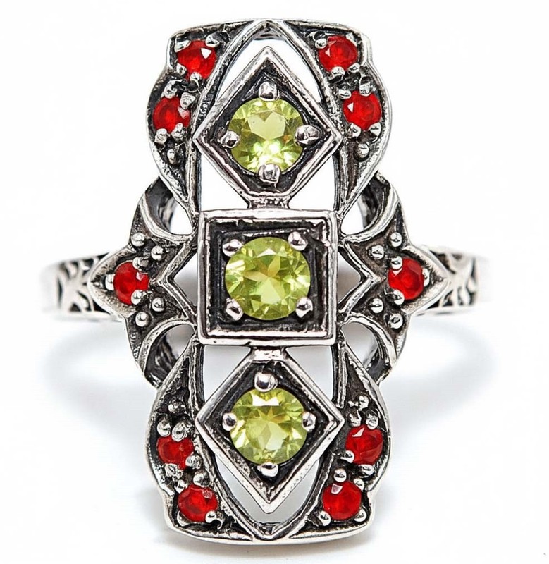 1CT  Peridot 925 Sterling Silver Filigree Ring Sz 8 1" Long PC9-1