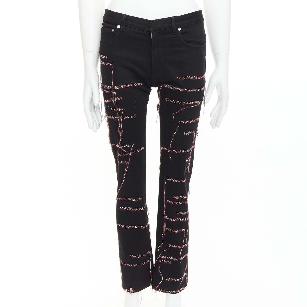 DIOR HOMME 2016 Runway black red white stitch cropped jeans 30